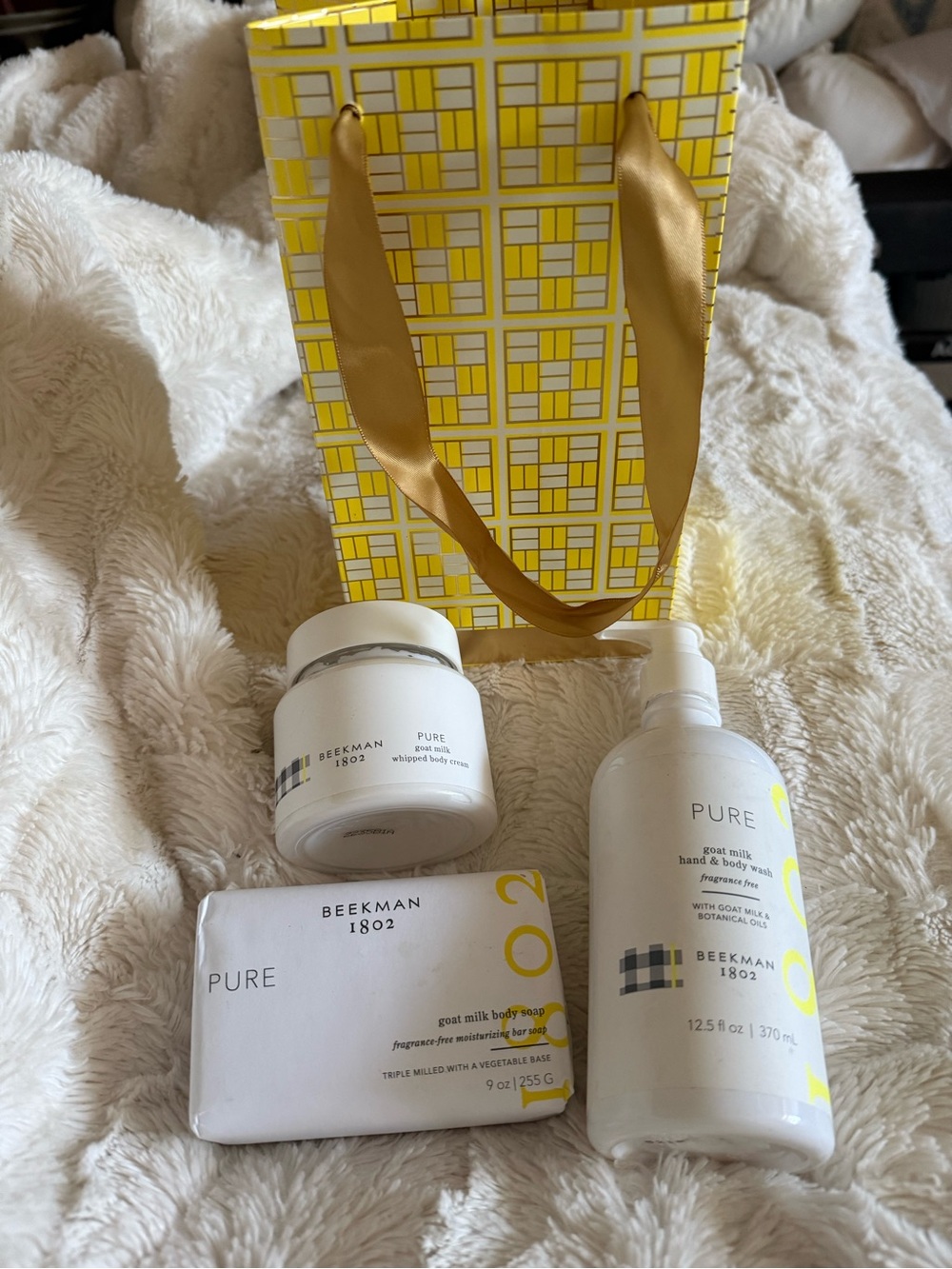 Beekman 1802 PURE Skincare Set with Gift Bag- bar soap, body cream, hand wash